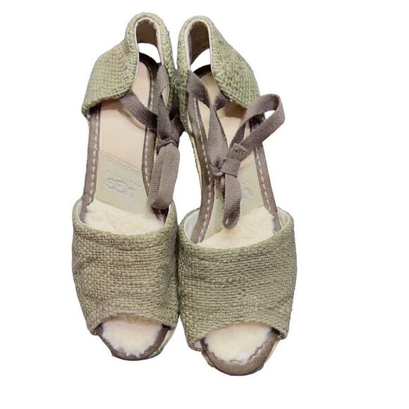 UGG Brianda Military Green Espadrille Cotton Sheepskin Wedge Sandals UGG Shoes T - Picture 6 of 9